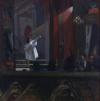 painting of a performer in a white dress, spotlit on a stage and surrounded by an audience  Walter Richard Sickert Little Dot Hetherington at the Bedford Music Hall 1888–89 Private Collection. Photo: James Mann