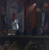 painting of a performer in a white dress, spotlit on a stage and surrounded by an audience Walter Richard Sickert Little Dot Hetherington at the Bedford Music Hall 1888–89 Private Collection. Photo: James Mann