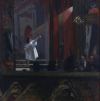 painting of a performer in a white dress, spotlit on a stage and surrounded by an audience  Walter Richard Sickert Little Dot Hetherington at the Bedford Music Hall 188889 Private Collection. Photo: James Mann