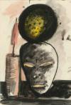Walter Dahn (* 1954), Ohne Titel, ohne Jahr, schwarze Kreide, Tusche, Aquarell auf Papier, 22,3 x 15,0 cm, Staatliche Museen zu Berlin, Kupferstichkabinett, Graphische Gesellschaft zu Berlin, Foto: Dietmar Katz, © Walter Dahn, Courtesy the artist and Sprüth Magers 