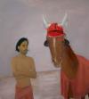 Xinyi Cheng, The Horse Wearing a Red Ear Bonnet and Eye Blinders, 2020 l auf Leinwand 160 x 145 cm  Foto: Aurlien Mole, Courtesy the artist / Balice Hertling